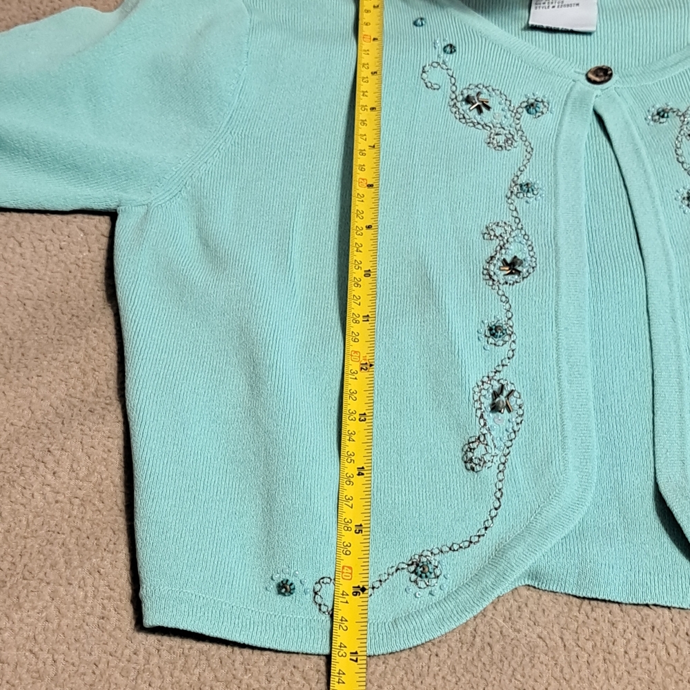 Cozy Aqua Cardigan by Madison Leigh Petite Size 10.. Detailed Embellishments - Picture 7 of 8